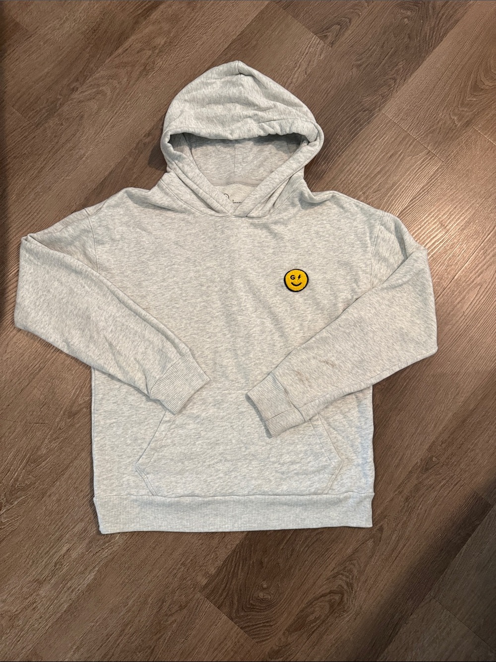 Gilly Hicks Light Gray Hoodie with Yellow Smiley Patch